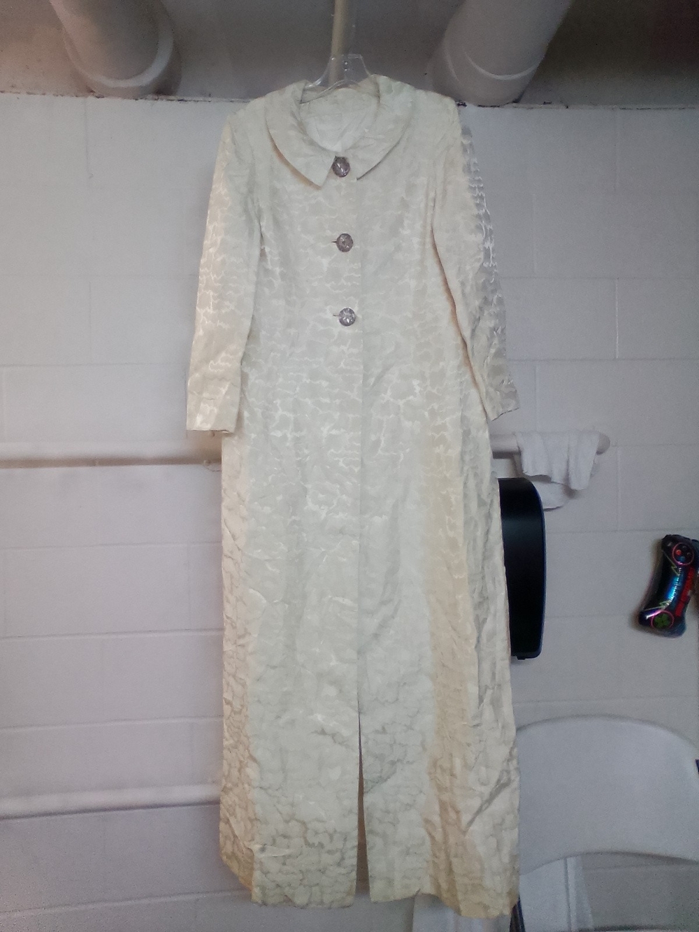 Vintage Ivory Long Sleeve Textured Coat Dress - Ivory